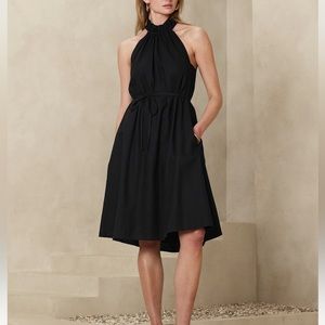NWT Banana Republic Knee length Black halter neck linen dress Petite Small